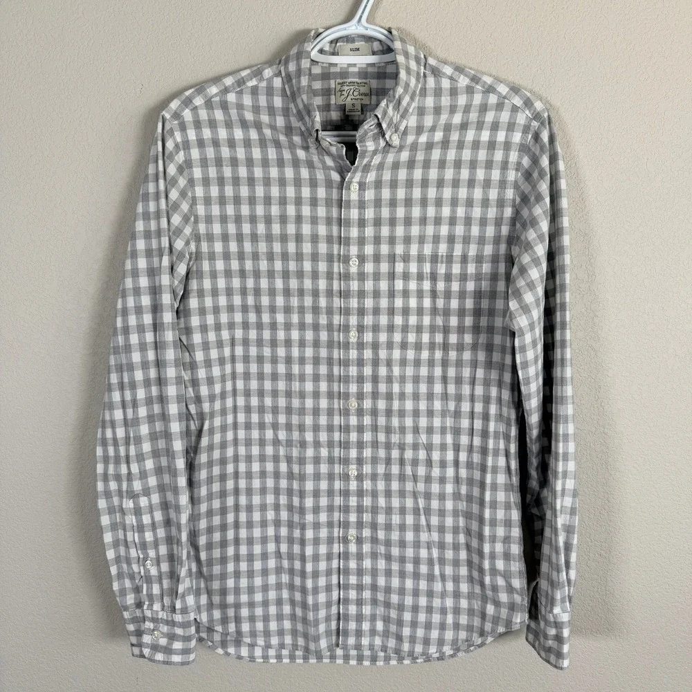 J Crew Slim Fit Secret Wash Stretch Shirt Button Down Mens S Gray‎ Gingham
